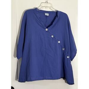 Oh My Gauze! Sz 2 Periwinkle Cotton Blouse Shirt LagenLook Boho Purple Blue
